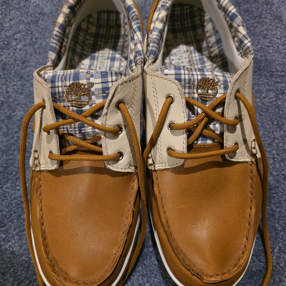 Timberland Brown and Cream Boat Shoes. Size 10 M